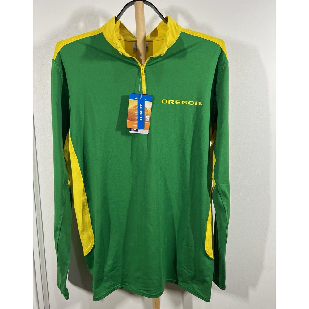 Columbia Oregon Ducks Tech Trail 1/4 Zip Mens M Green Yellow Omni-Shade NWT